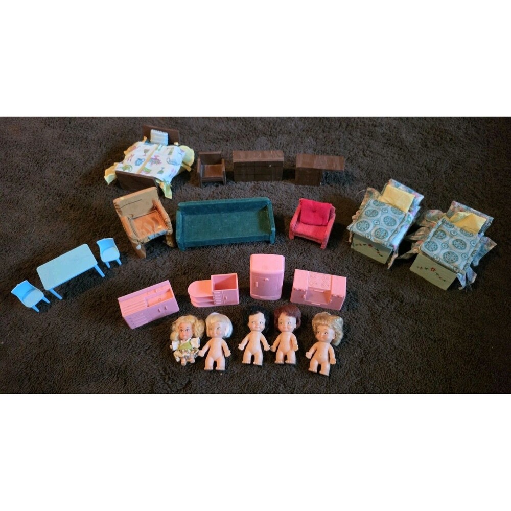 Vintage 1950s dollhouse furniture and miniature lot, Some Hand Made